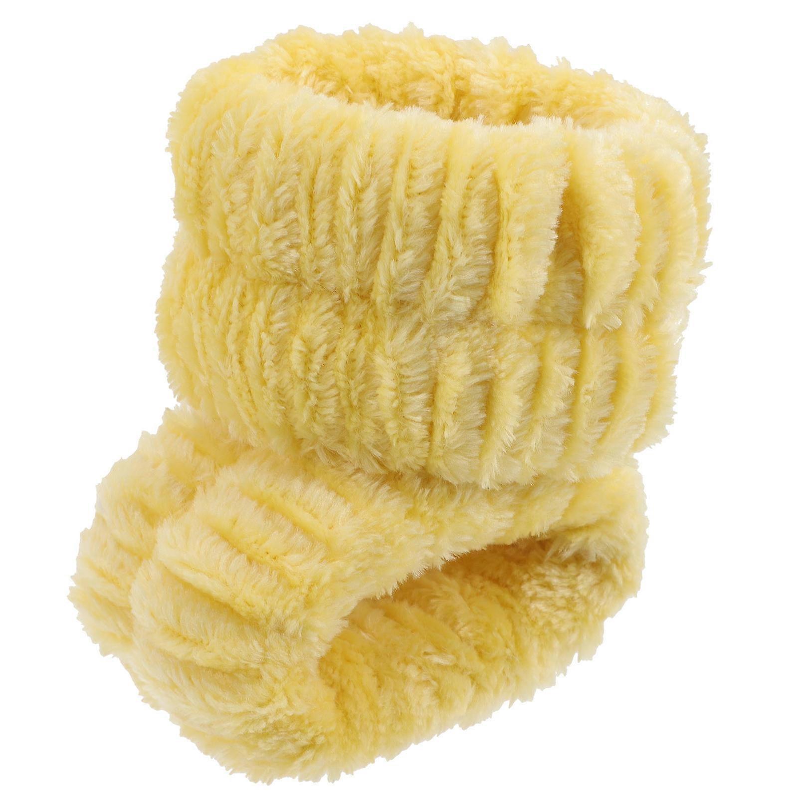 Flannel Face Wash Wristbands Set Comfortable, Water Resistant, Lightweight Elastic Design for Women 2pcs Yellow Wristbands for Spa Skincare