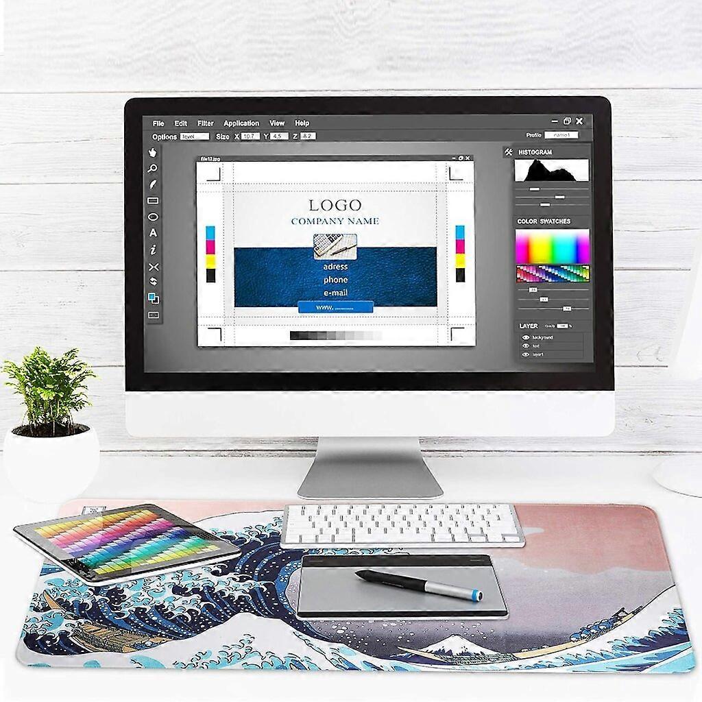 Gaming Mouse Pad - Extra Large Computer Keyboard Mouse Pad XXL/ 90 x 40 x 0.3cm (Wavy Shape)
