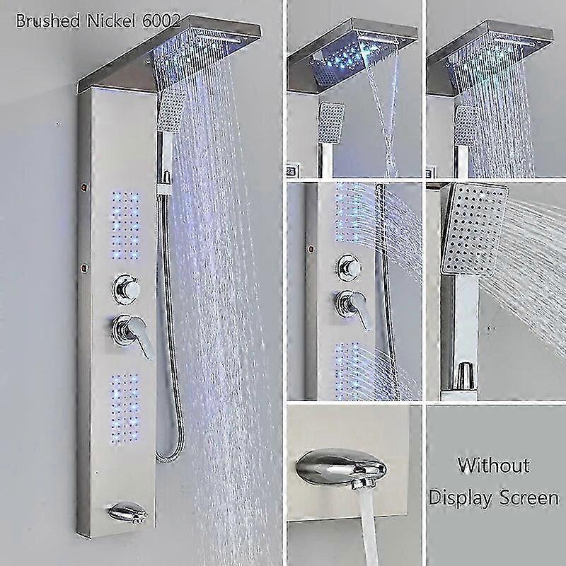 Black LED Rain/Waterfall Shower Panel with Digital Screen and Massage Jets for Bathroom Column System
