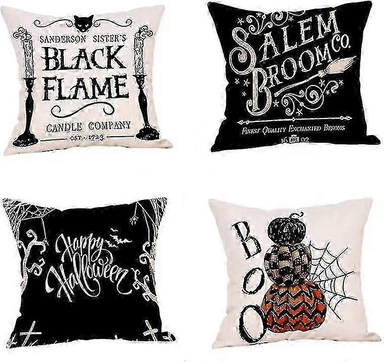 4 Pieces 45x45cm Halloween Pillow Cases Cotton Linen Throw Pillow Case Halloween D��cor for Home Car Sofa Cushions