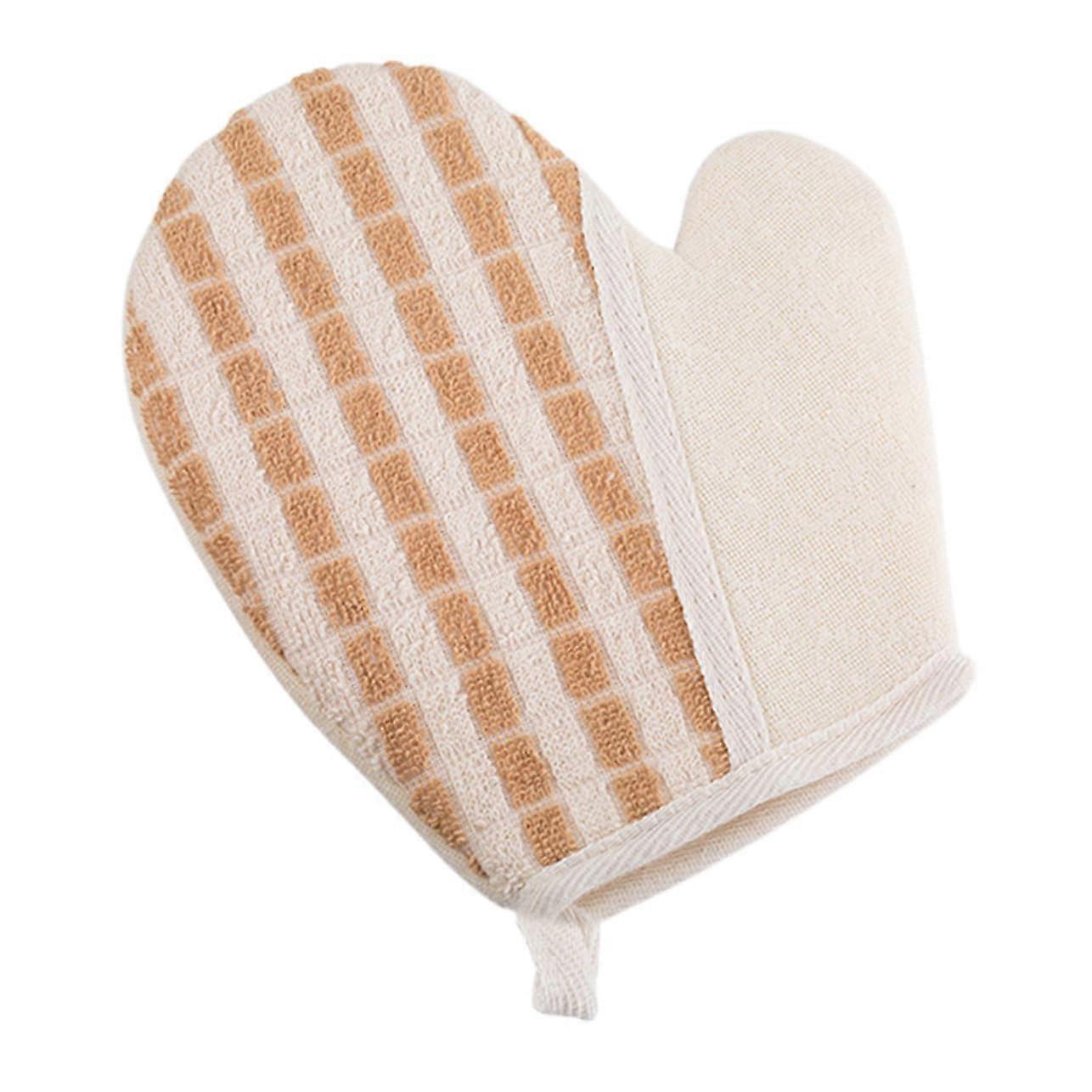 Reusable exfoliating glove for body and face, gentle skincare with diagonal design for effective exfoliation and thorough cleansing.
