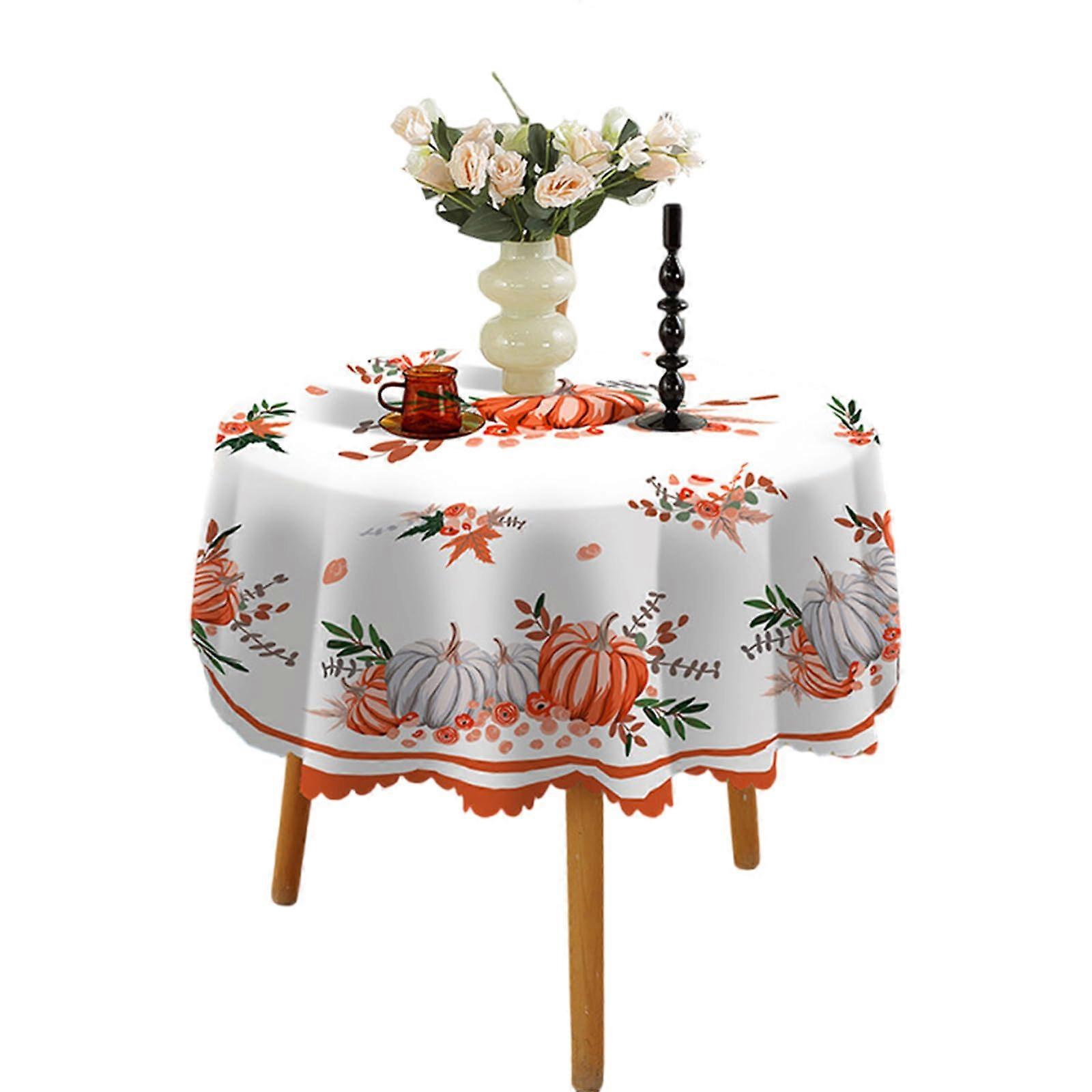 Round tablecloth, 150 cm, wipeable and washable tablecloths for autumn decoration, Thanksgiving celebration