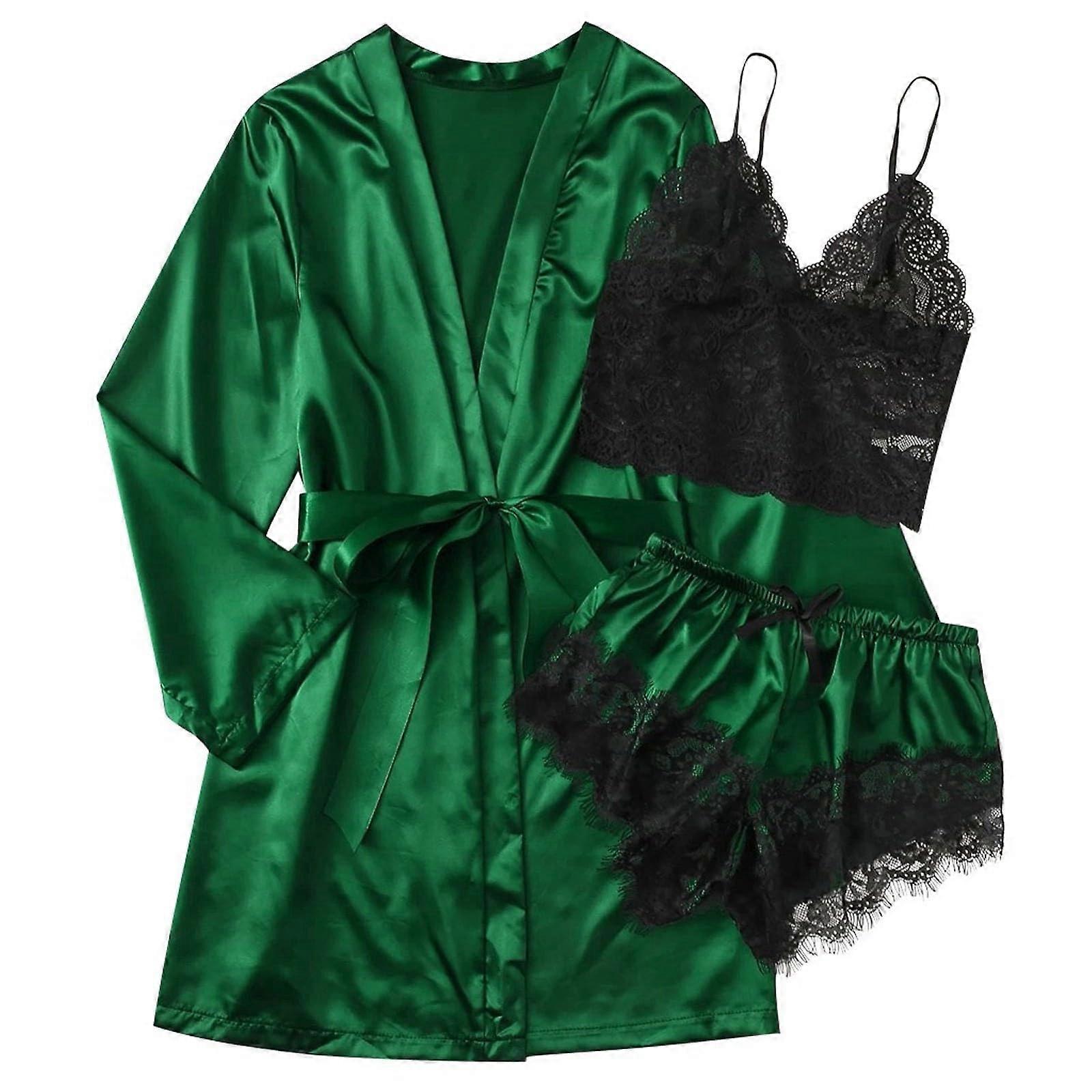 Matching Pyjamas Lingerie Set with Push Up Bra, Briefs, Choker Green XL