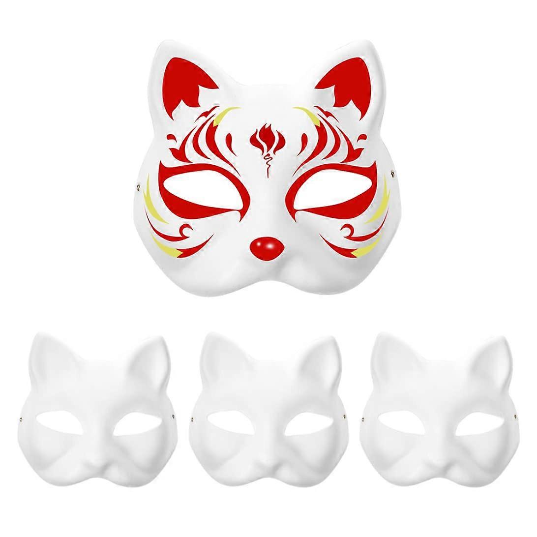 Paper Cat Mask Set - 3 Hand-Painted DIY White Cat Masks for Adults and Children, Therian Style, Masquerade Face Masks