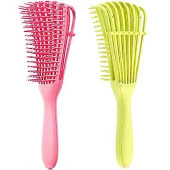 Detangling Brushes for Curly Hair - 2-Pack for 3A-4C Textures (Yellow and Pink)