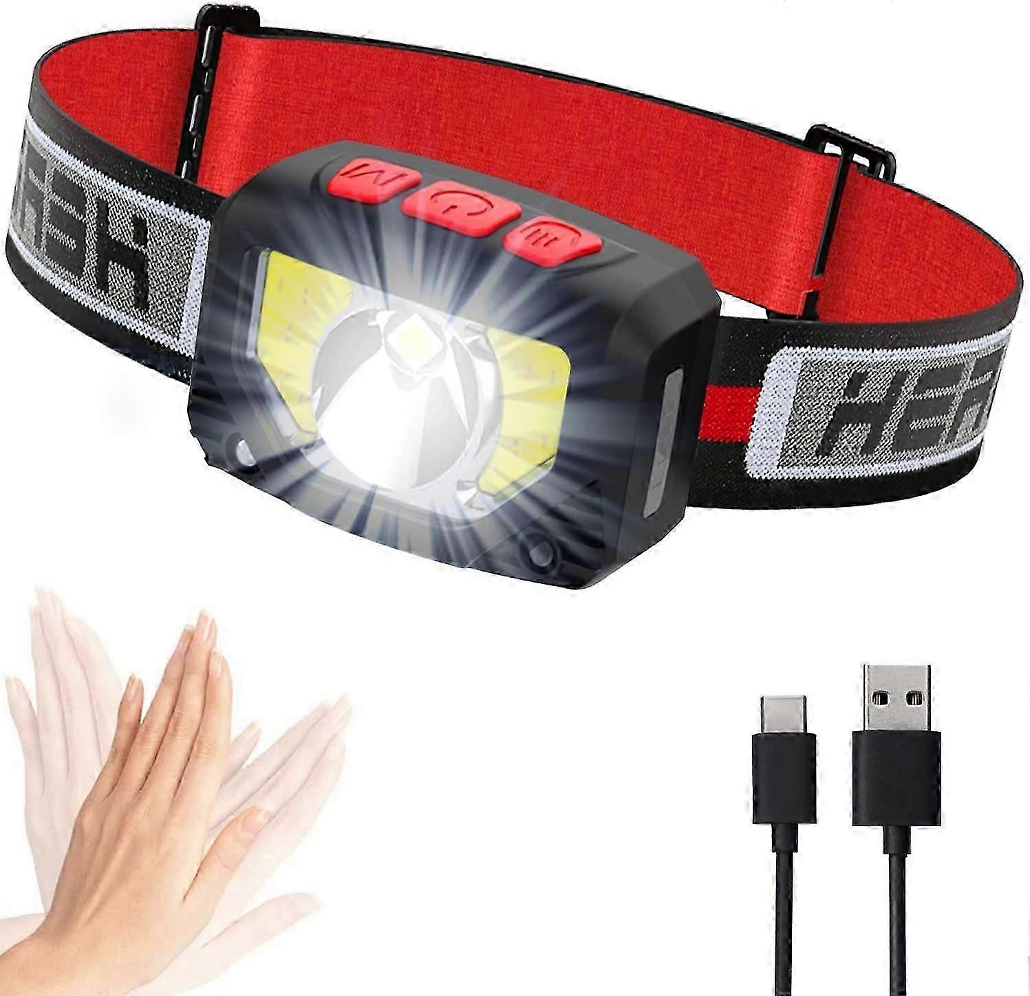 USB Rechargeable LED Headlamp, Super Bright 1000 Lumens COB LED 80g Headlamp with Motion Sensor IPX5 Waterproof