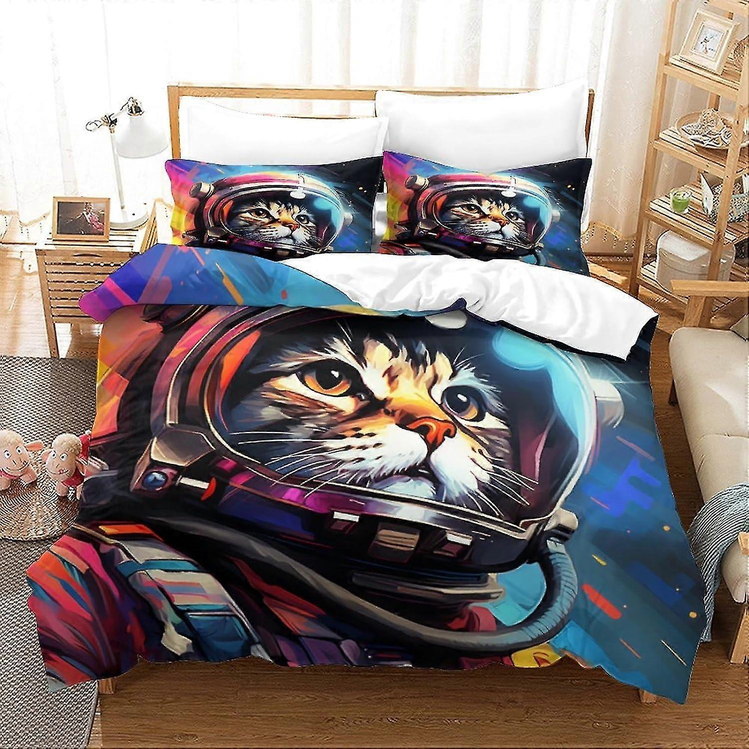 Space Cat Bedding Sets Duvet Cover Kitten Bed Set Collection for Teens Without Comforter Sheet King