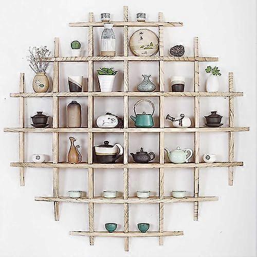 Vintage wallmounted tea rack, solid wood, stand for tea set, rustic burnt wood, decorative wall art