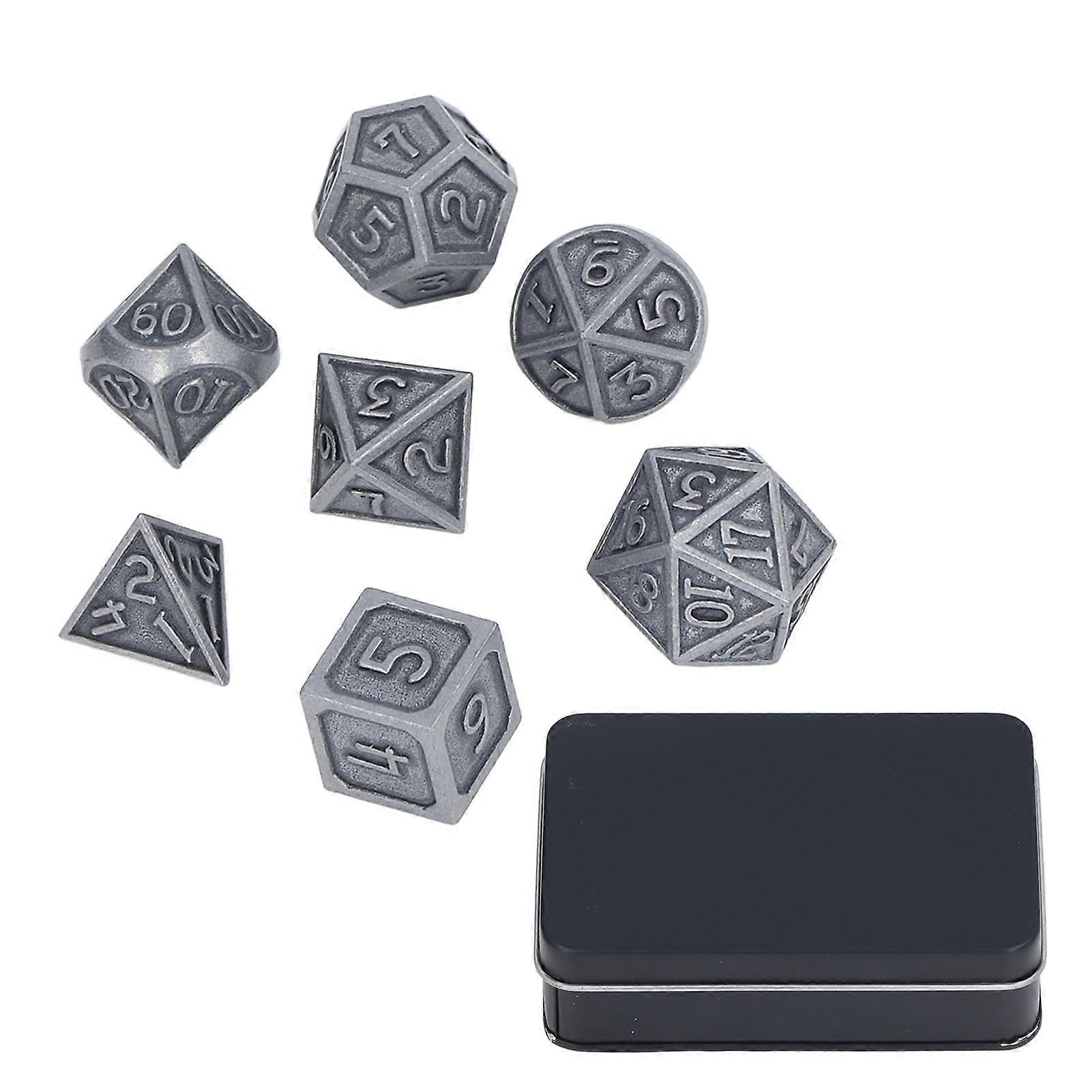 7 Pcs Polyhedral Dice Set Metal Role Playing Dice with Storage Box for Table Games Math Teaching