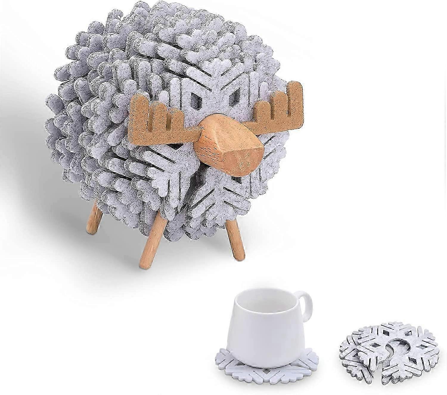 Decorative Felt Coasters Set with Holder - Protects Tables from Spills and Stains