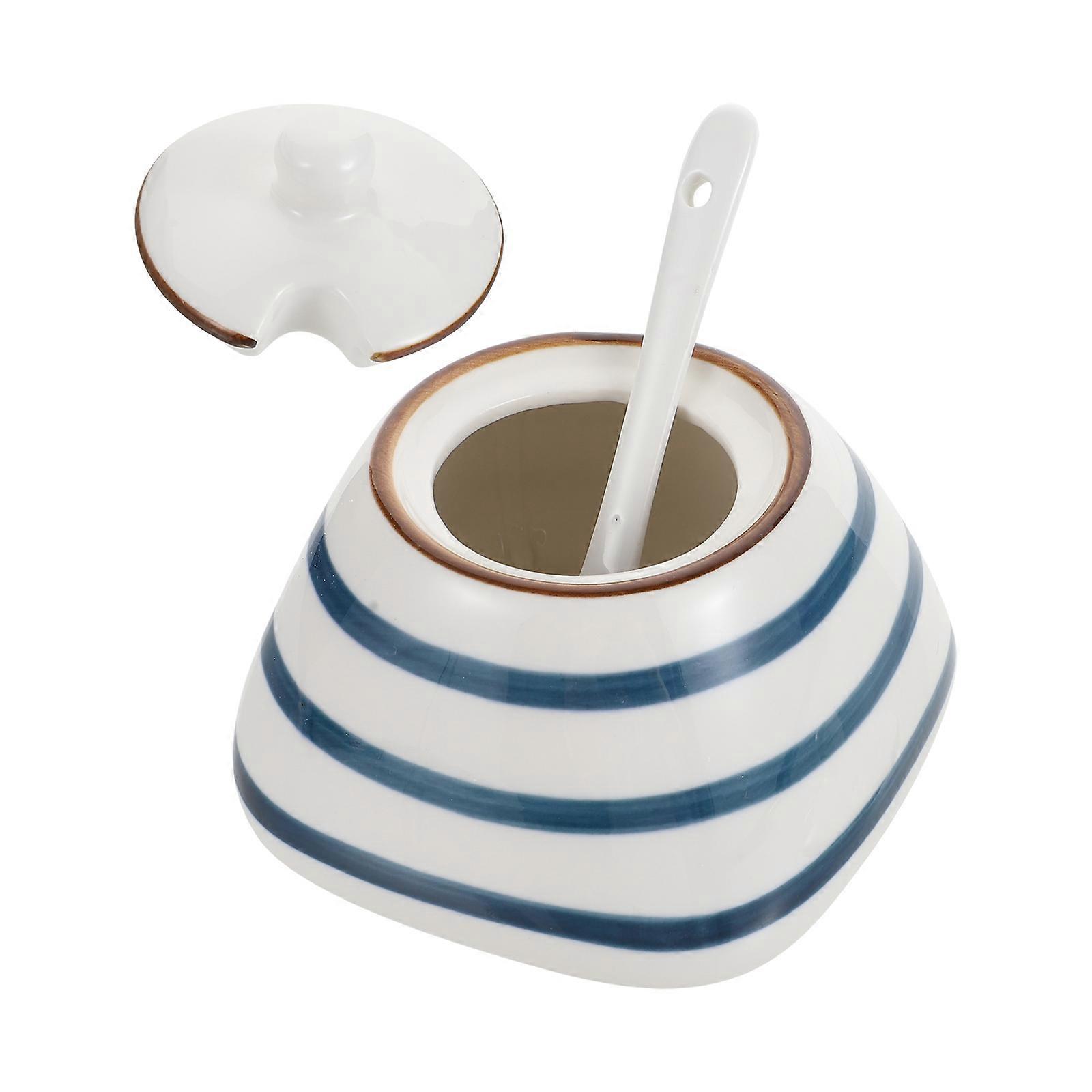 Ceramic Jar For Salt Multi Spice Container With Spoon For Kitchenware 10.2X10.2X9.3CM Easy to Clean 1Set
