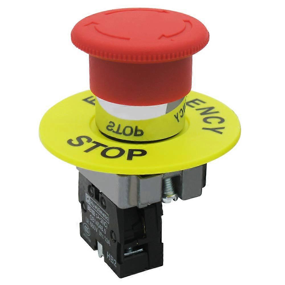 1NC Emergency Stop Switch 22mm Red Mushroom 10A 660V with 60mm Emergency Stop Sign, Model HB2-BS542