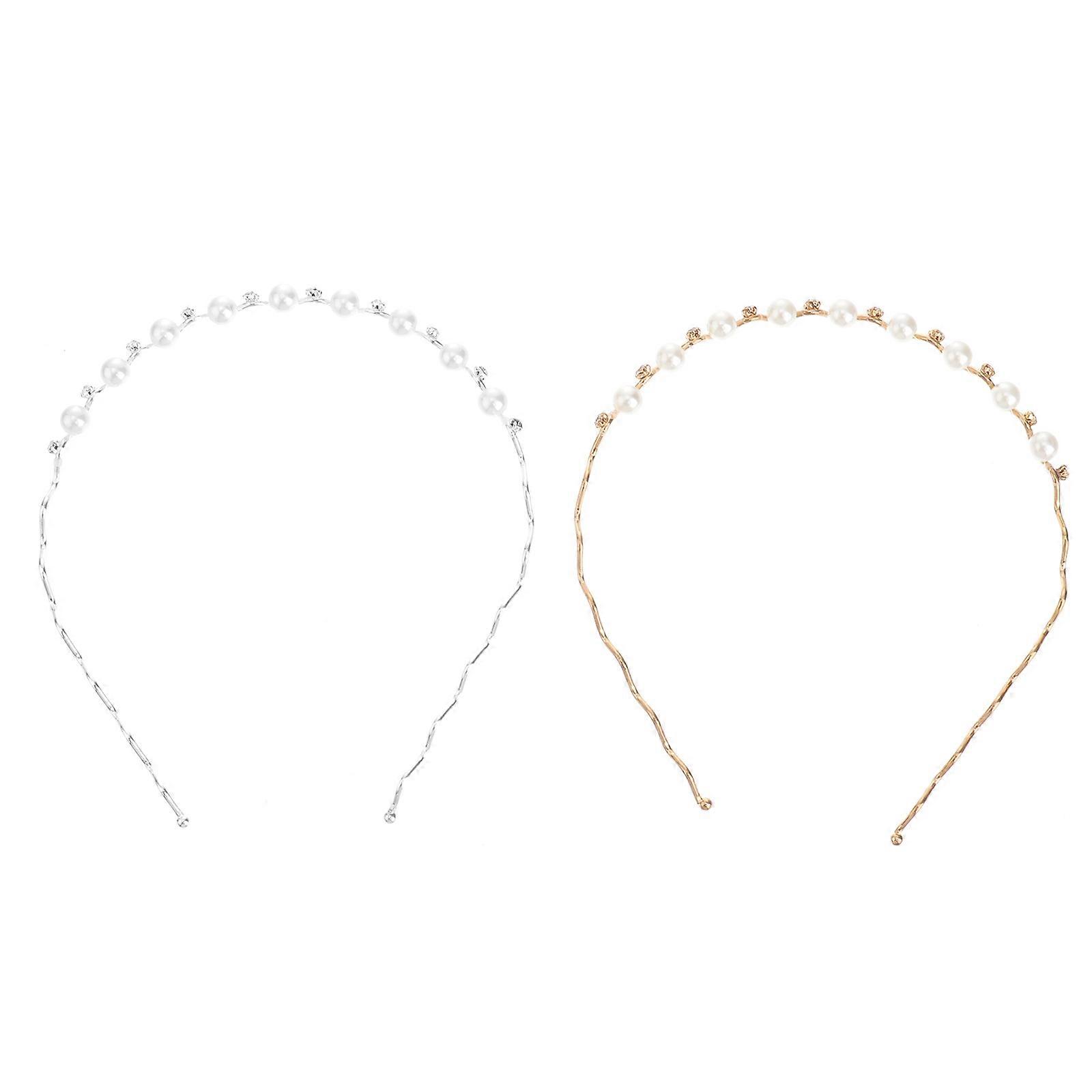 Headbands For Women Fancy Pearl Shaped Retro Style Golden Color Party Accessory 14.00X12.00X1.00CM 2Pcs
