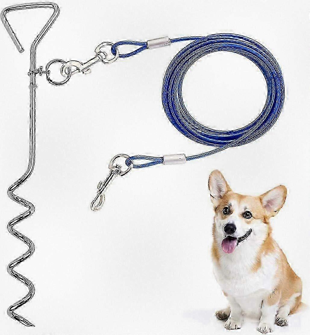 최대 125파운드의 중대형 개를 위한 스프링이 있는 헤비 듀티 개 타이 아웃 케이블과 말뚝, 마당, 캠핑 및 야외 사용에 적합