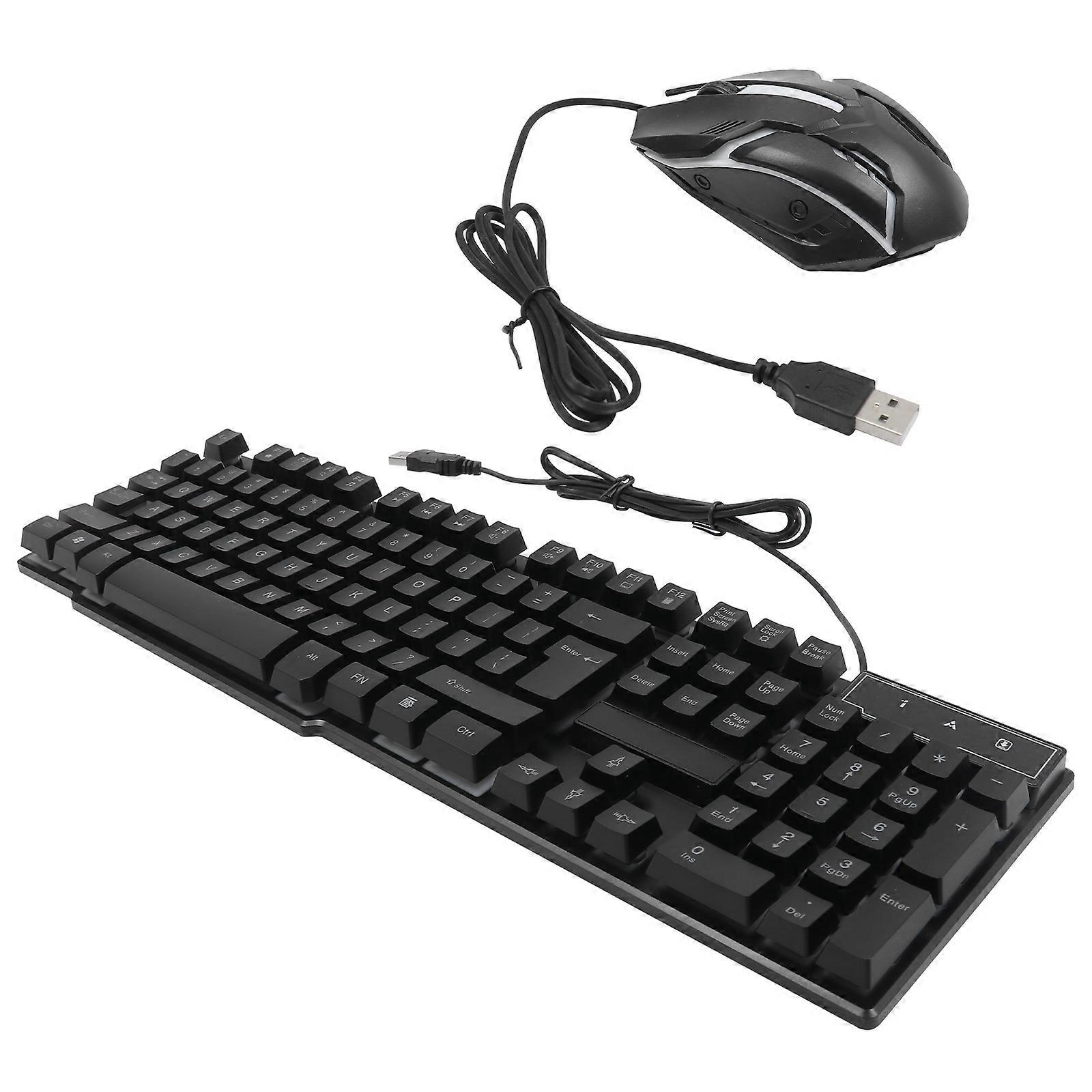 Ergonomic Wired Keyboard Mouse Combo with Backlit Keys for Computer Use Black Plastic