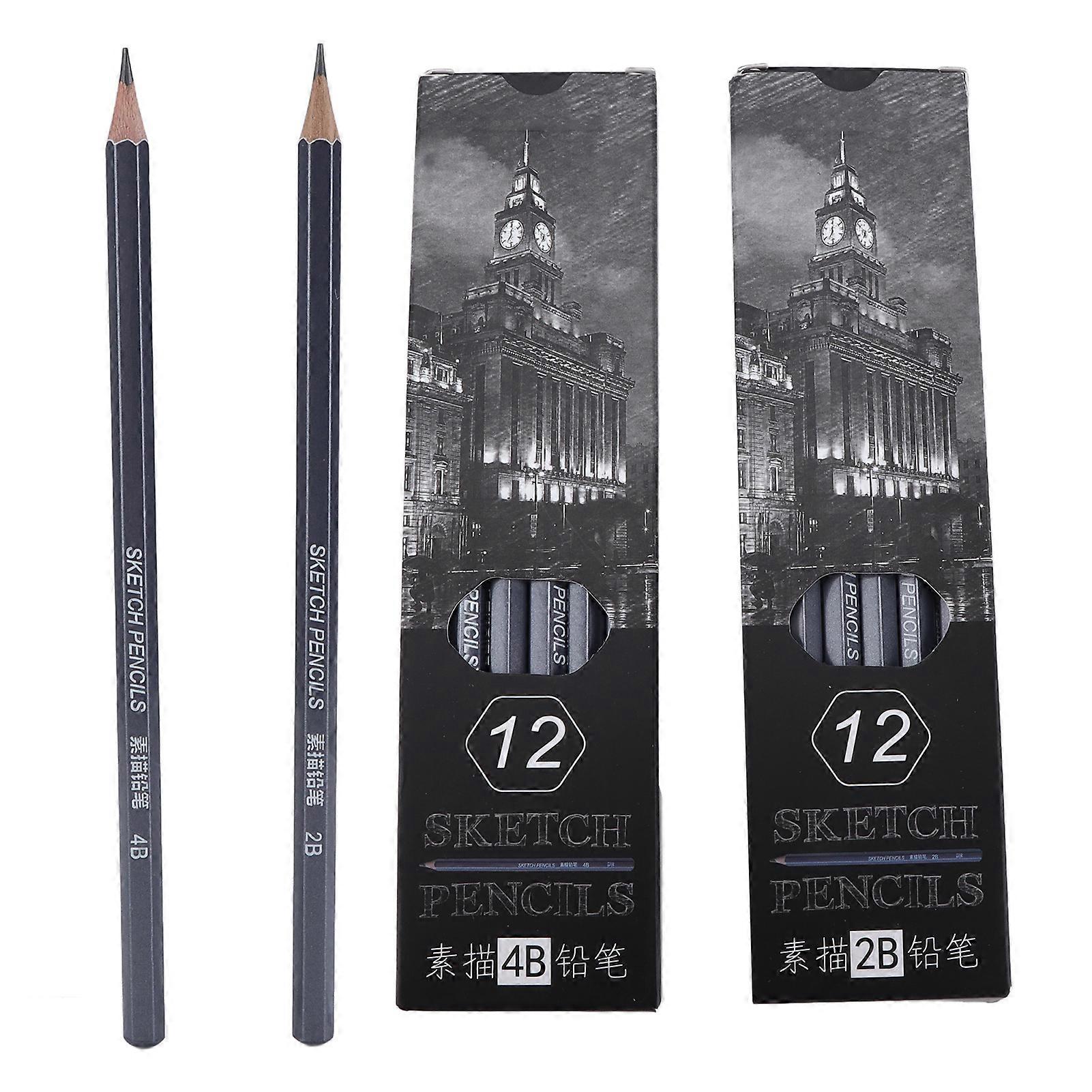 24pcs Drawing Pencils 2B 4B Fluent Black Graphite Pencils for Students Professional Drawing Sketching Still Life
