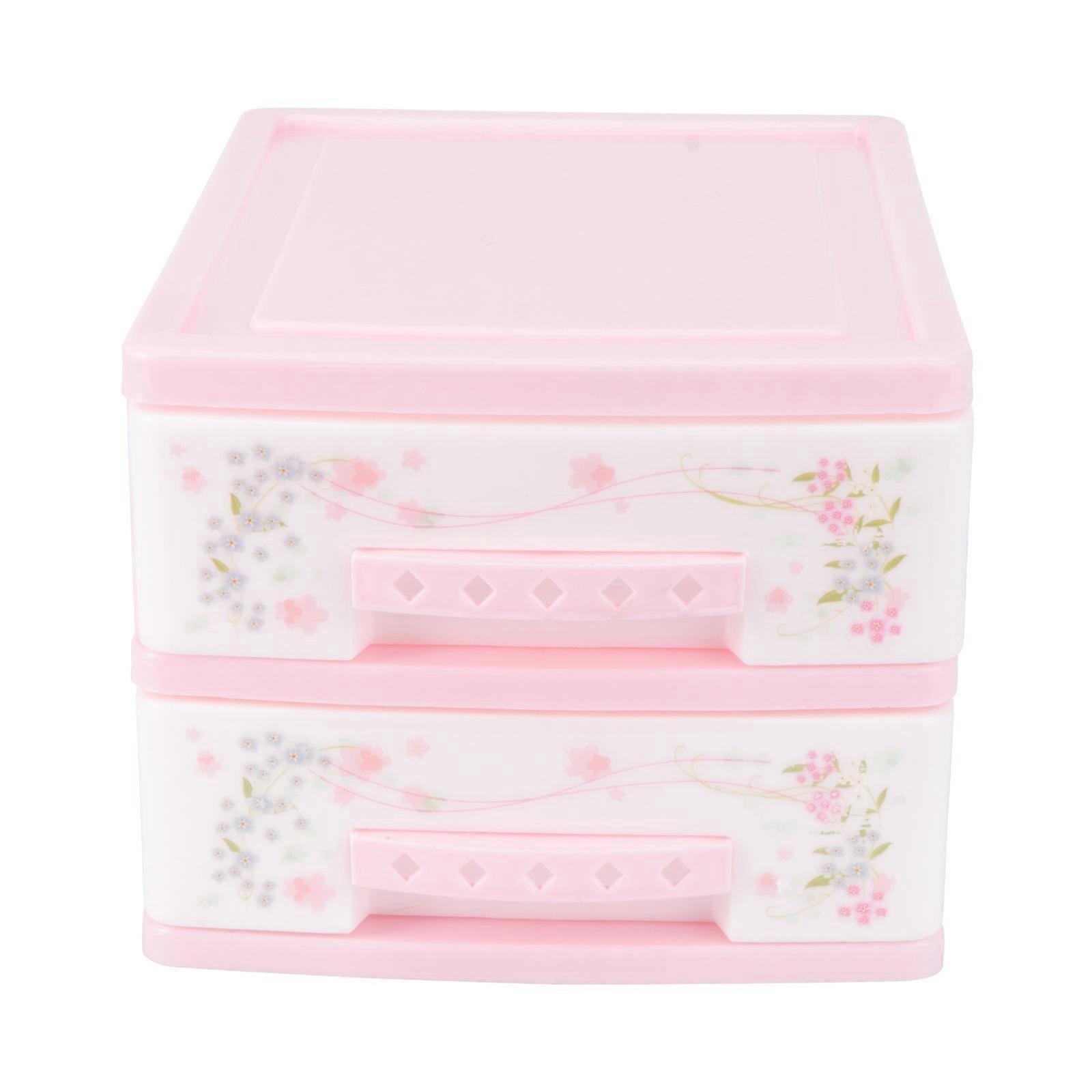 Small Storage Bin Rectangular Drawer Type Lipstick Nail Polish Pink 17X13CM 2 Layers PP Plastic Storage 1PC