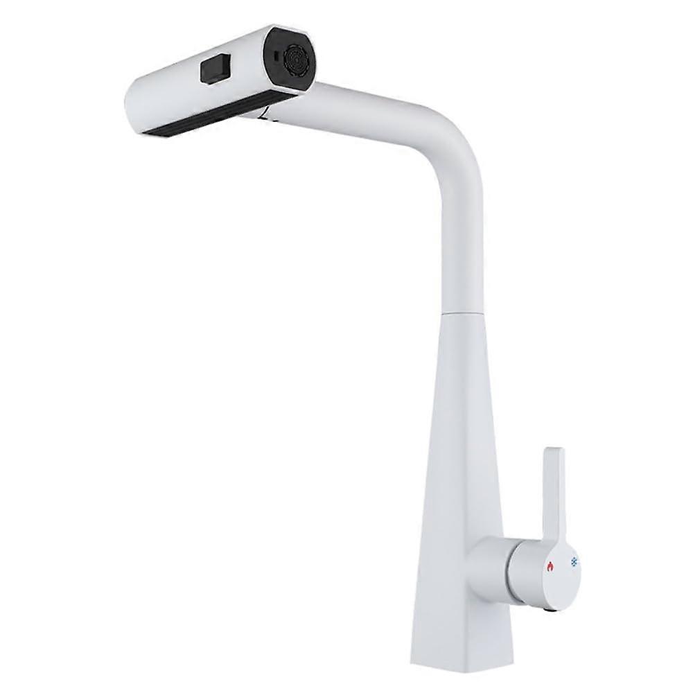 Modern multifunctional kitchen faucet with 3 spray modes, waterfall, hot and cold, 360degree swivel, white.