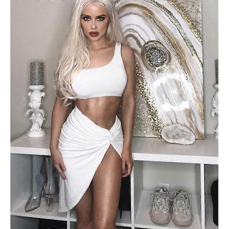 Women's Sexy Crop Pleats Patchwork Two-piece Skirt