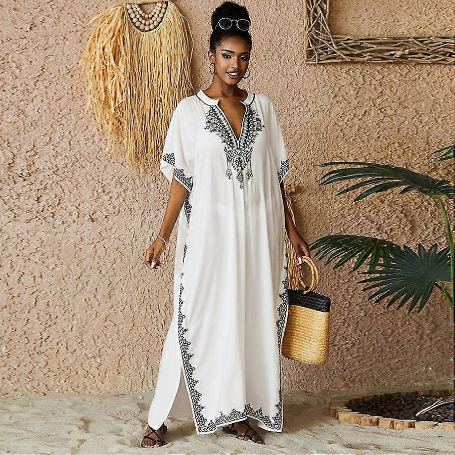 Summer Women's Plus Size Beach Cover Up Embroidered Holiday Sun Protection Bikini Cover Up