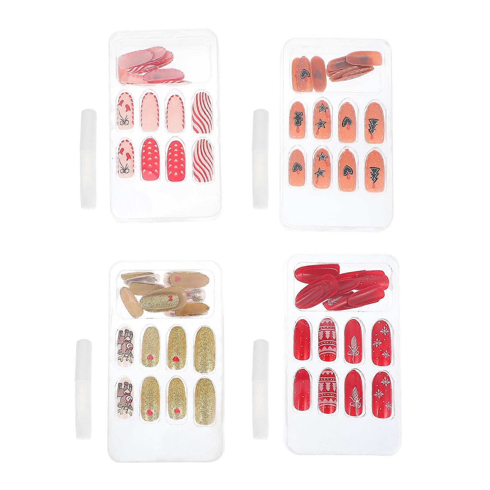 Chic 4 Boxes Press On Nails Set For Women Assorted Color Christmas Theme Nail Decoration 11.3X6.5X1CM