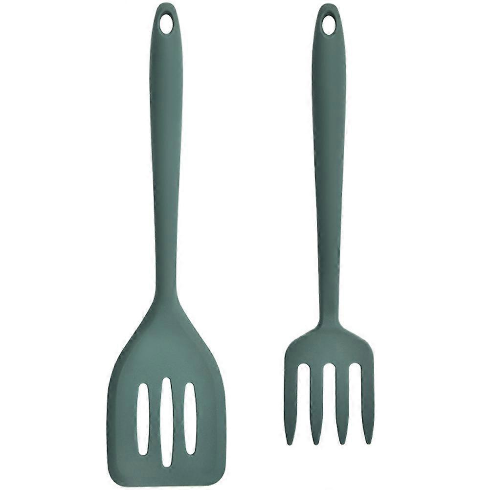 Ergonomic Dark Green Silicone Cooking Spatula for Kitchen Use Nonstick Design 1 Set
