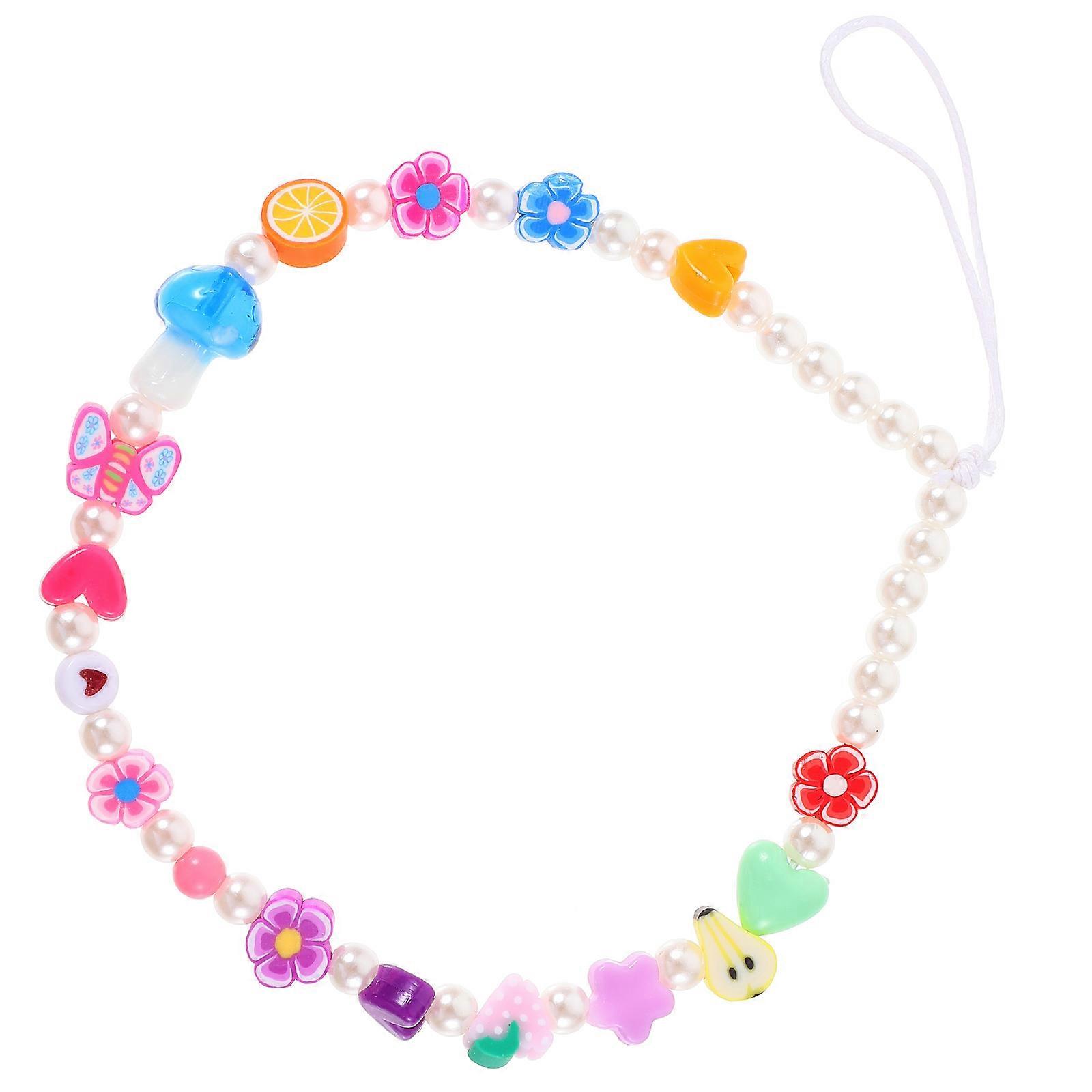 Colorful Beaded Phone Lanyard Charm with Fruit and Flower Design – Versatile Accessory for Phones, Cameras, and Keychains