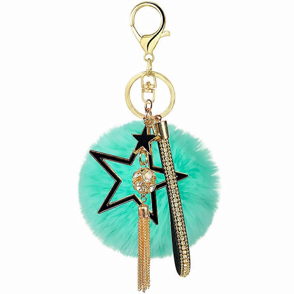 Fluffy Pom Pom Keyring with Zinc Alloy Star Charm Tassel Keychain Accessory for Bags Phones Keys Easy to Use