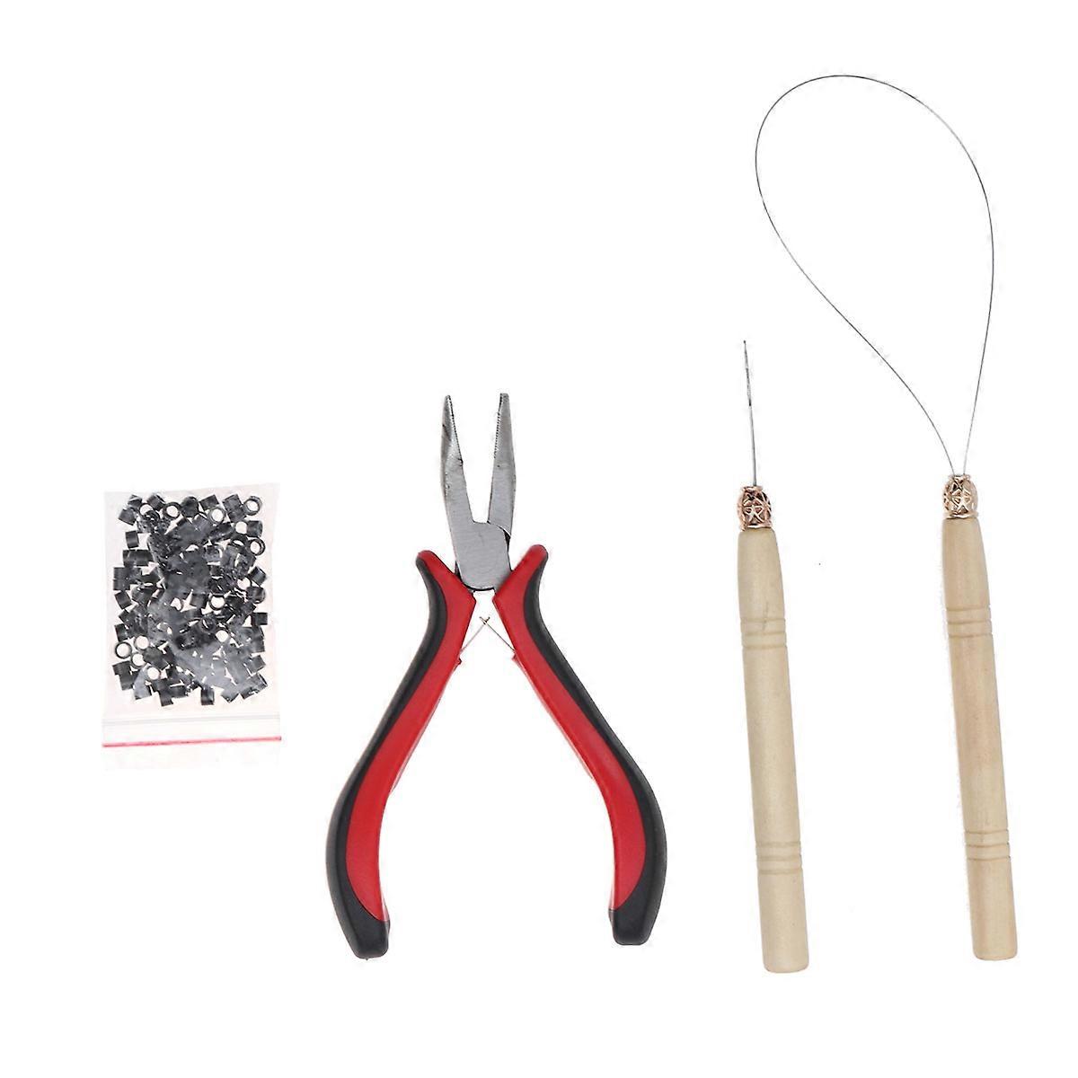 Durable Hair Extension Tools Kit with Bending Pliers and Needle Threader for Micro Rings 4pcs