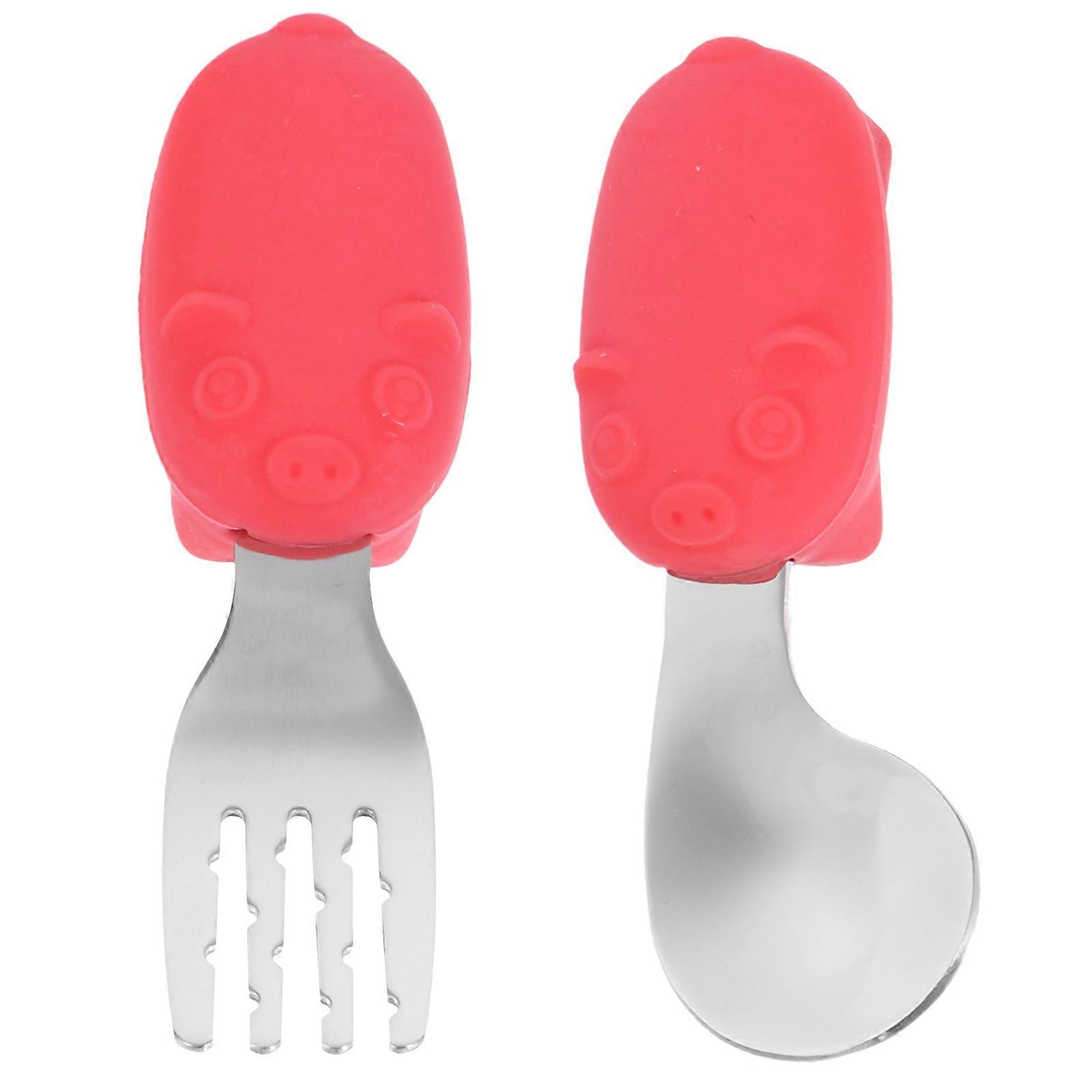 Baby Feeding Eating Supply Set 1 Set Toddler Fork Spoon Stainless Steel Tableware For Babies Mealtime Curved Design