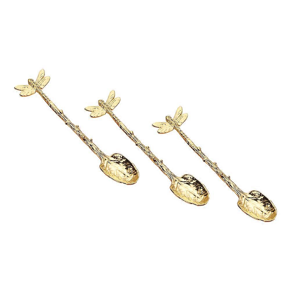 Golden Retro Forest Style Dessert Spoons For Daily Use Dining Serving In Home Kitchen 3Pcs Set