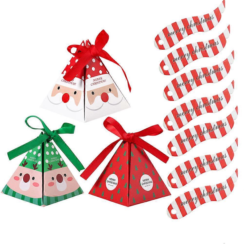 Red Pyramid Candy Boxes Made of Durable Paper for Christmas Party Tree Pattern 1 Set