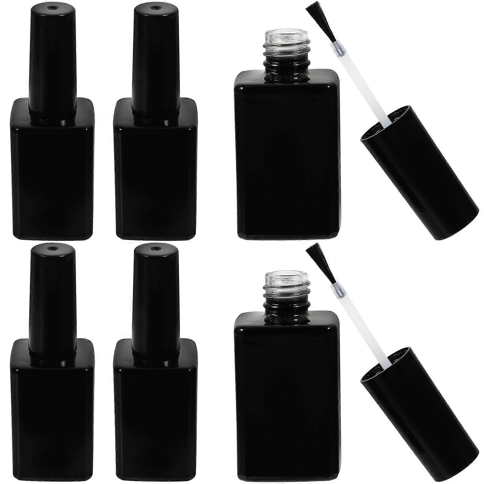 6pcs Small Glass Nail Polish Bottles with Brush for Storage Use Black 10ml