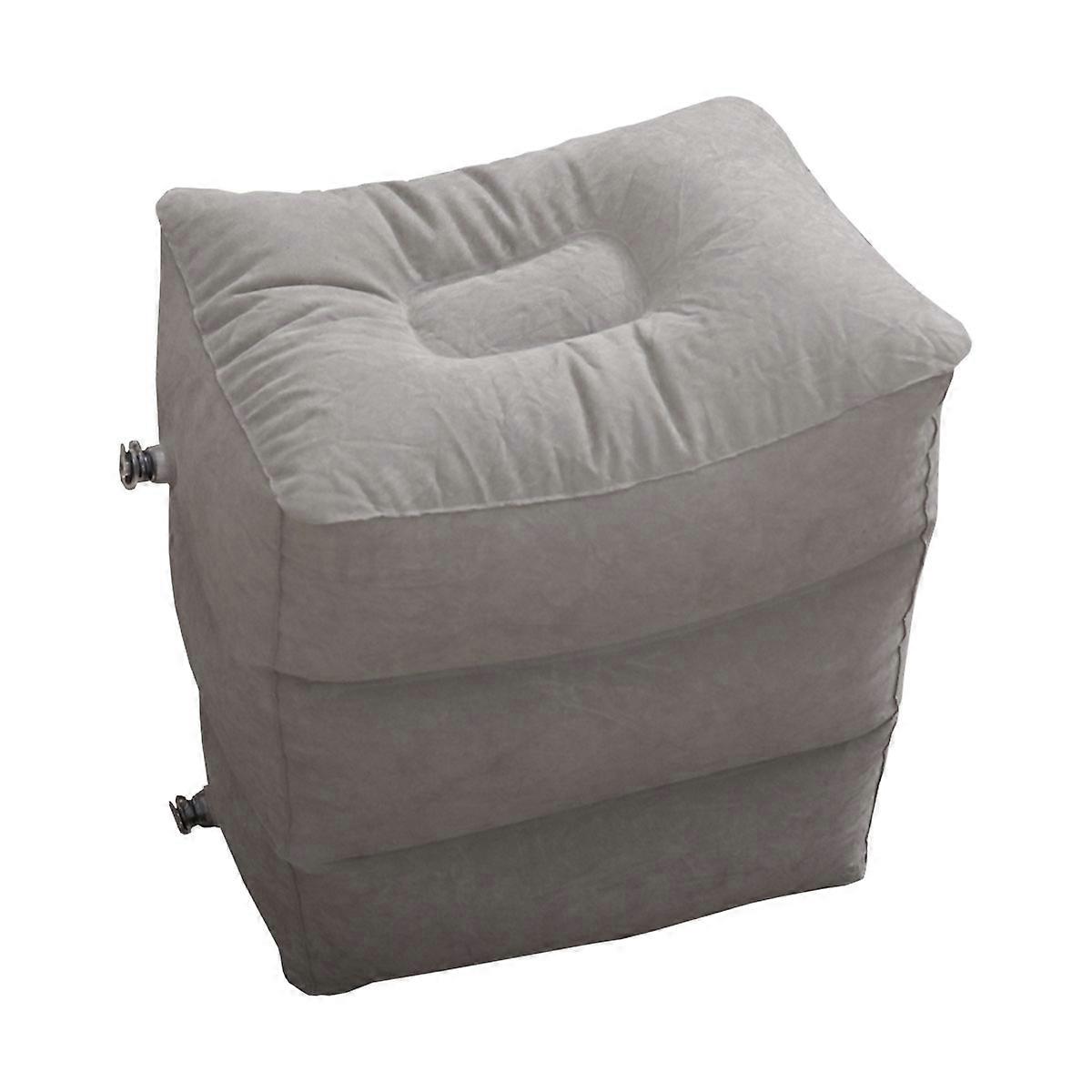 Inflatable Airplane Footrest Pillow for Resting with Three Adjustable Heights Grey PVC Flocking