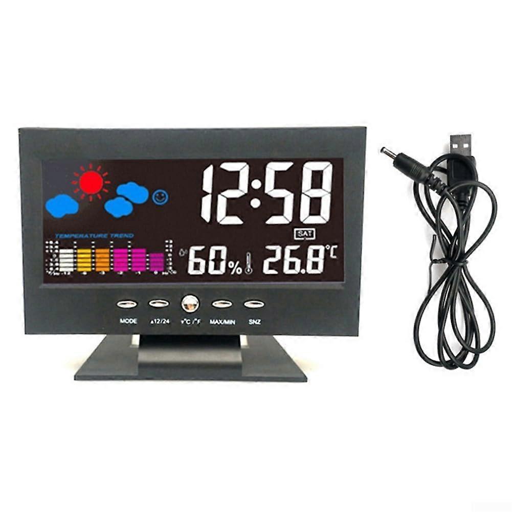 Digital Hygrometer for Indoor Use, Accurate Temperature and Humidity Monitor with Backlight, Snooze Alarm, 12/24 Hour Format, Black