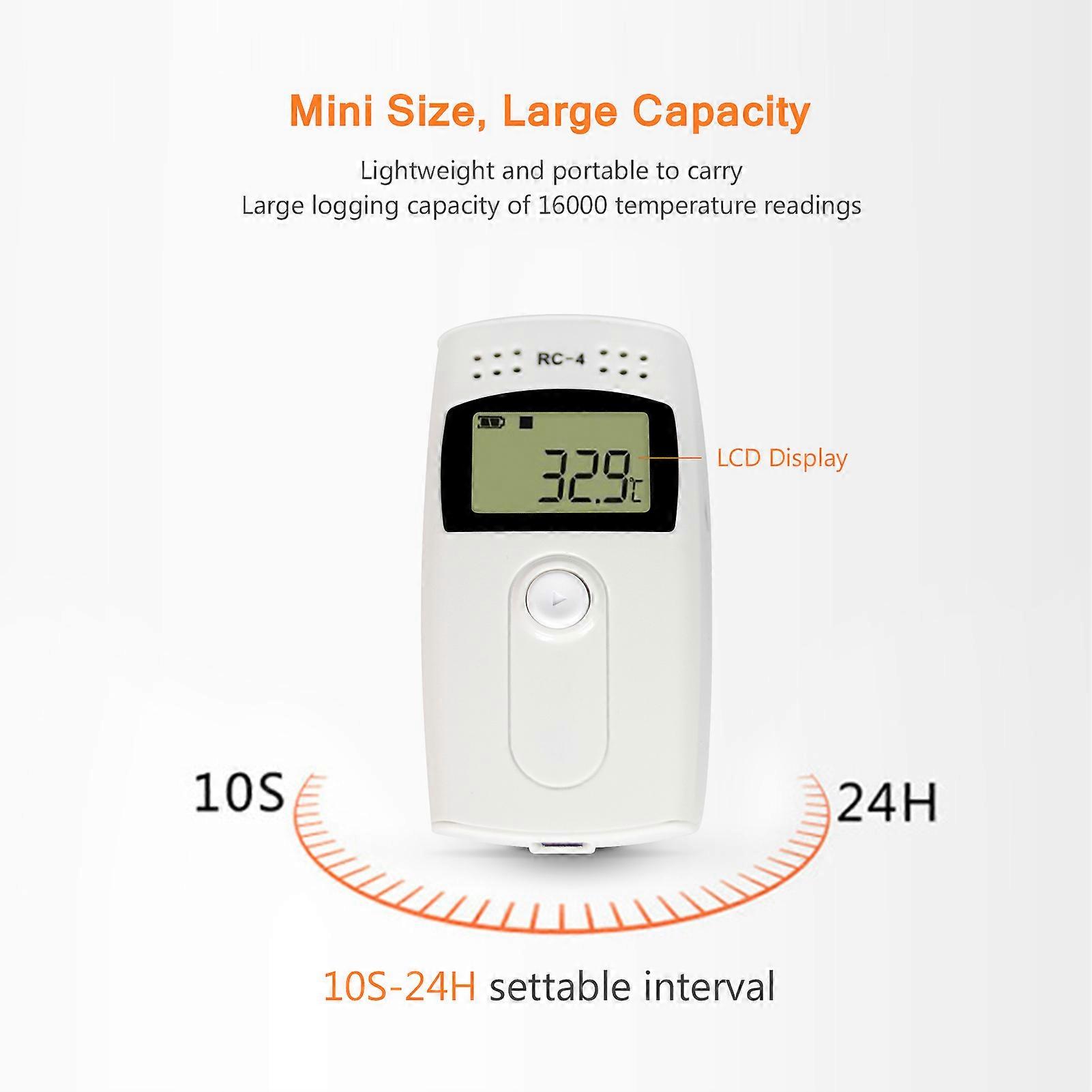 Temperature Data Logger High Accuracy Data Recorder 16000 Points LCD Display Industrial Data Loggers for Cold Chain Transportation