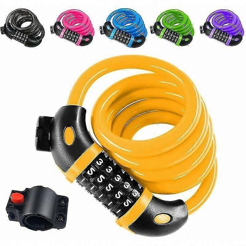 Secure Bike Cable Lock 1.2m with 5-Digit Combination, Yellow Strap Lock for Bicycles