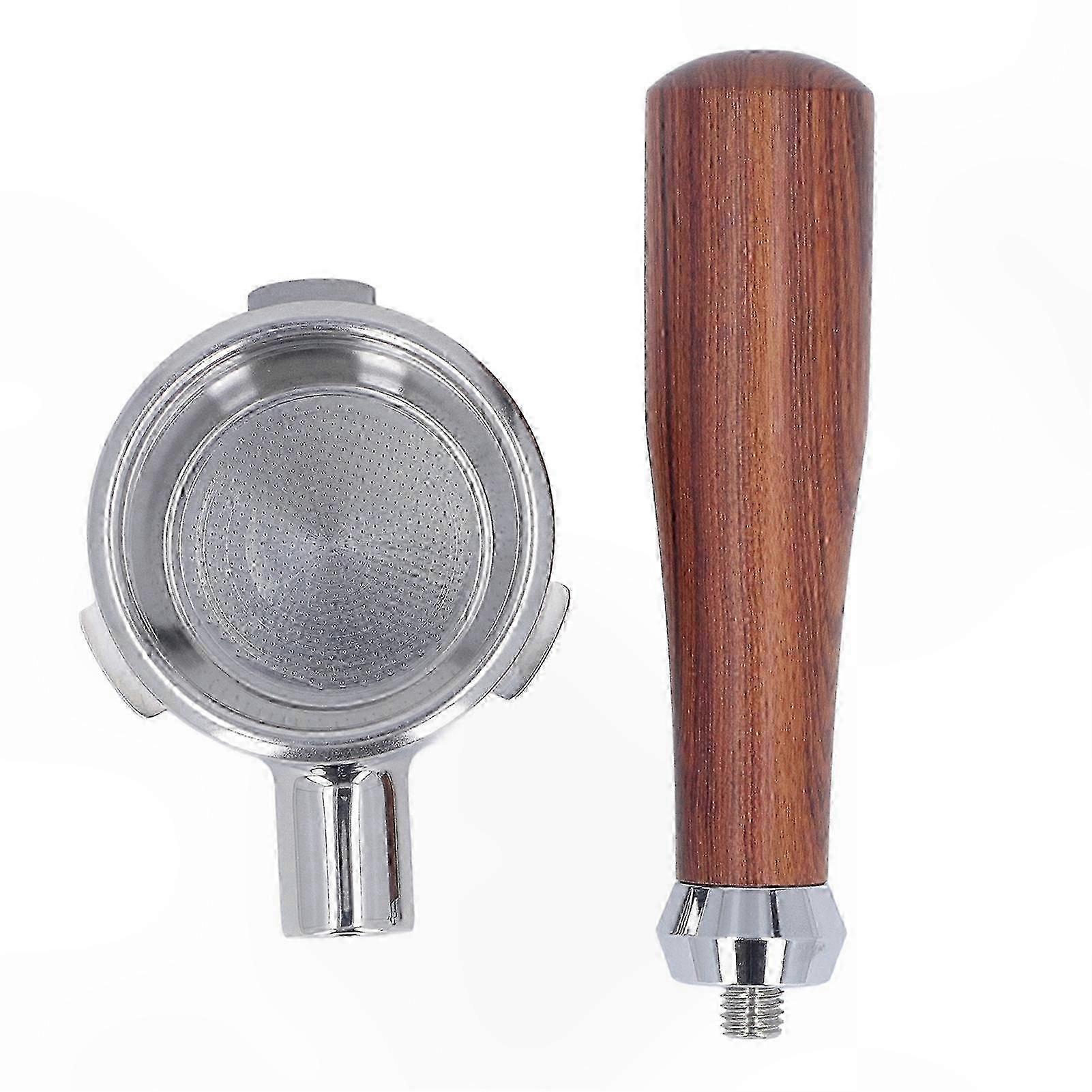 Bottomless Portafilter with Wooden Handle, Stainless Steel Basket, 3 Ear Design for Espresso Machines hwy