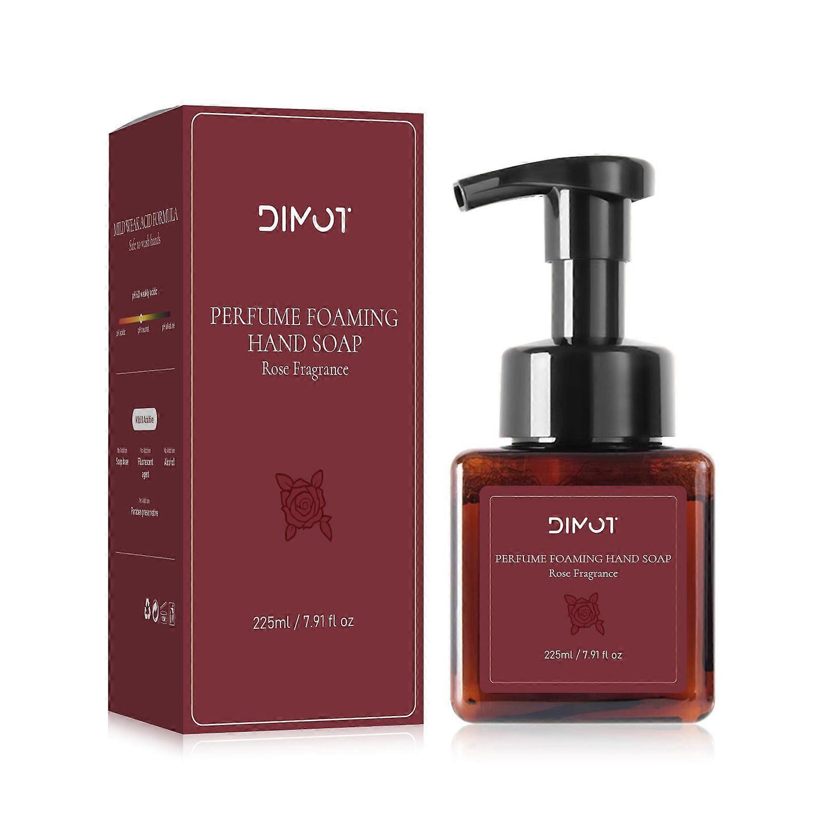 Perfume Foaming Hand Soap, Rose Fragrance 225ml - Mild Acidic Formula, Gentle Cleansing, Moisturizing, Long-Lasting Scent, Foam Pump for Home & Office