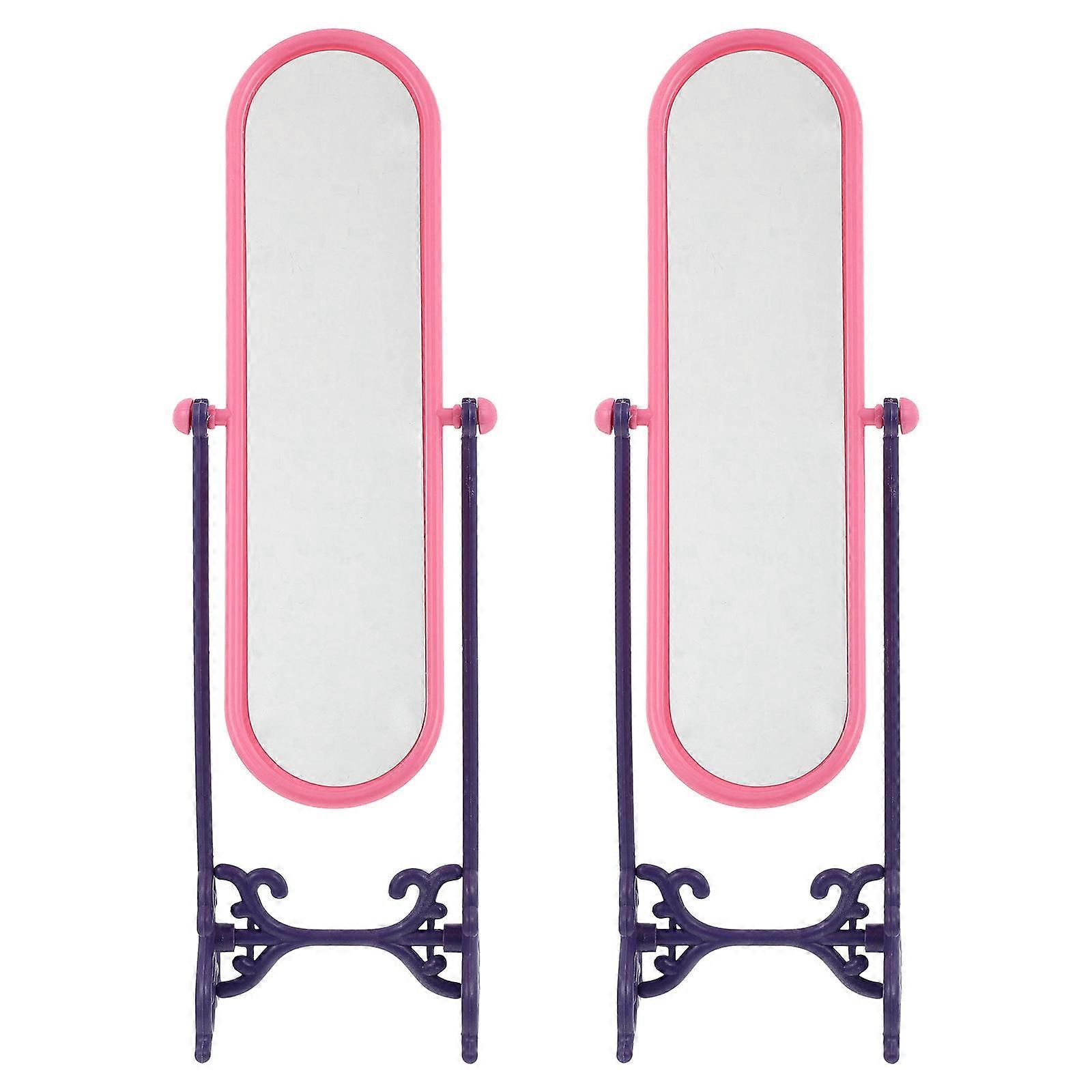 Makeup Mirror Model Doll Home Accessory Pink Abs Scene Decoration 2Pcs