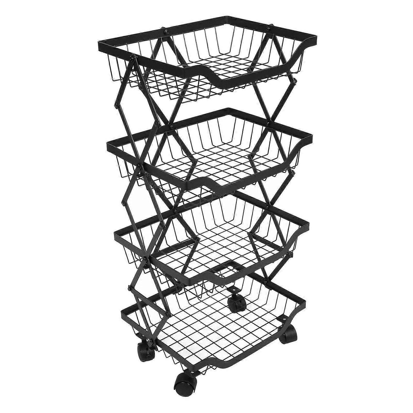 Foldable Kitchen Food Shelf Household Users Carbon Steel Black for Multi-Level Storage 1Set