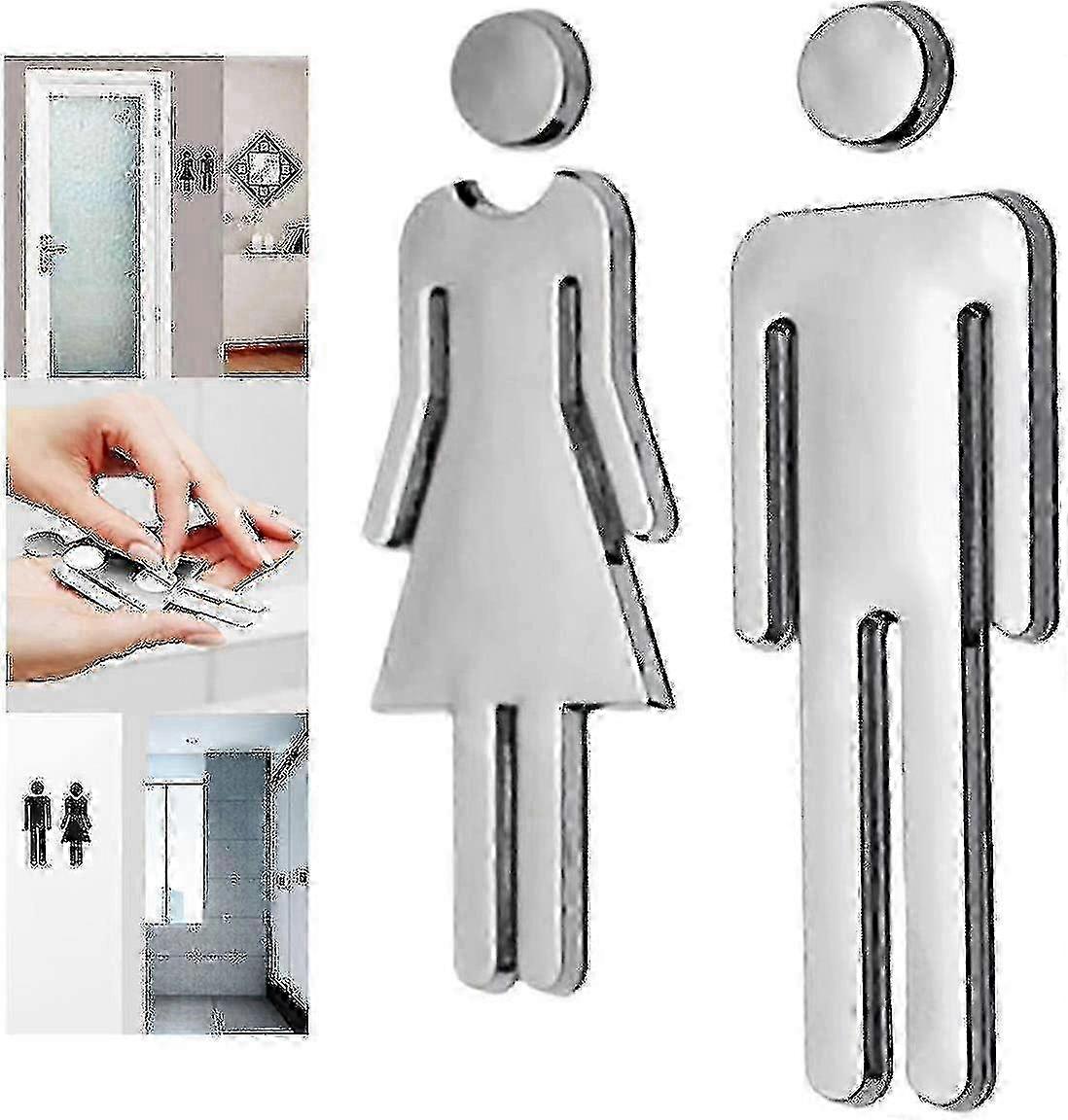 2er-Pack mit 12x4cm männlichen und weiblichen Toilettentürschildern - WC-Aufkleber für Toilette, Hotel oder Restaurant