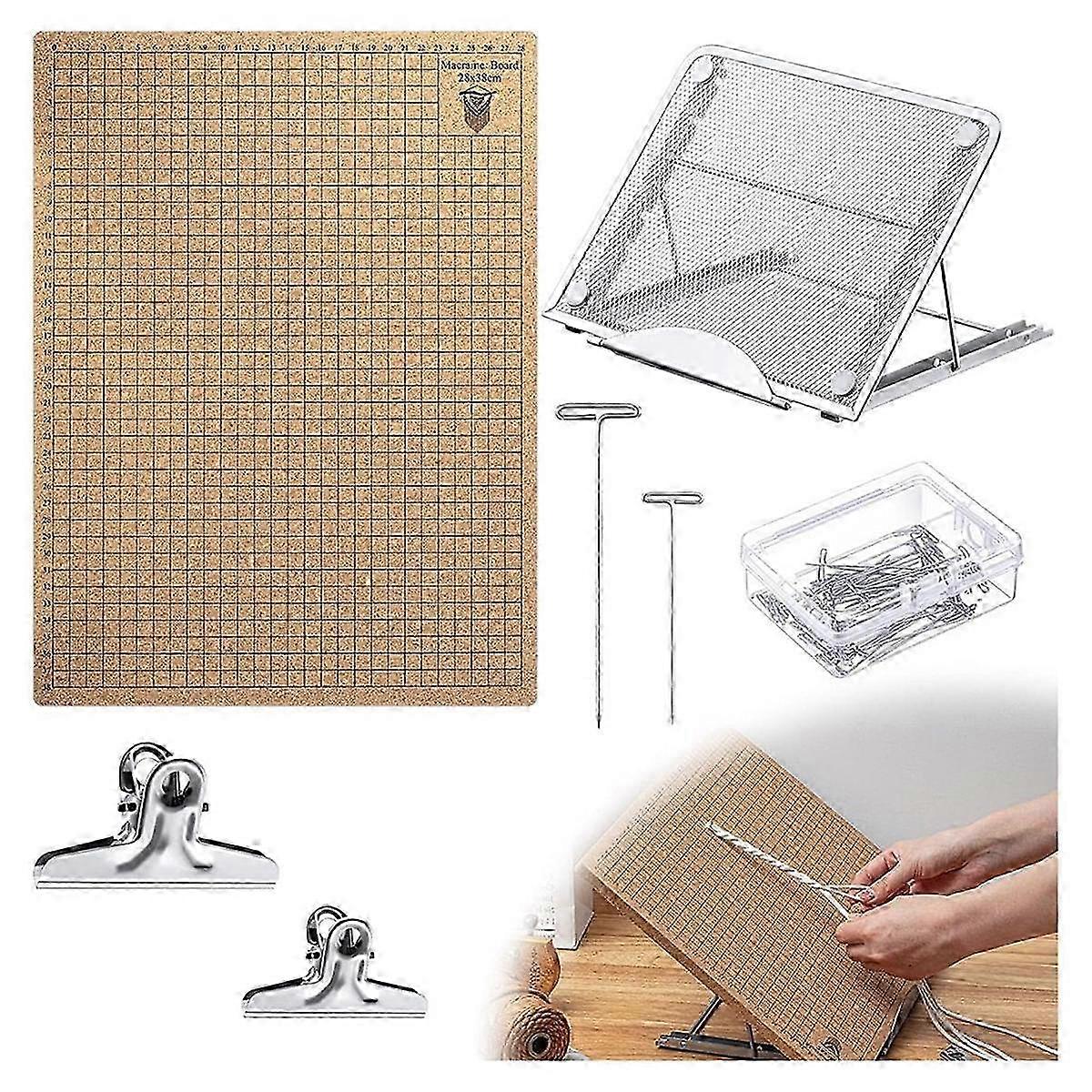 104Pcs Lace Board and Metal Adjustable Stand with T Pin Clip Macrame Supplies Reversible Mesh Macrame Projects