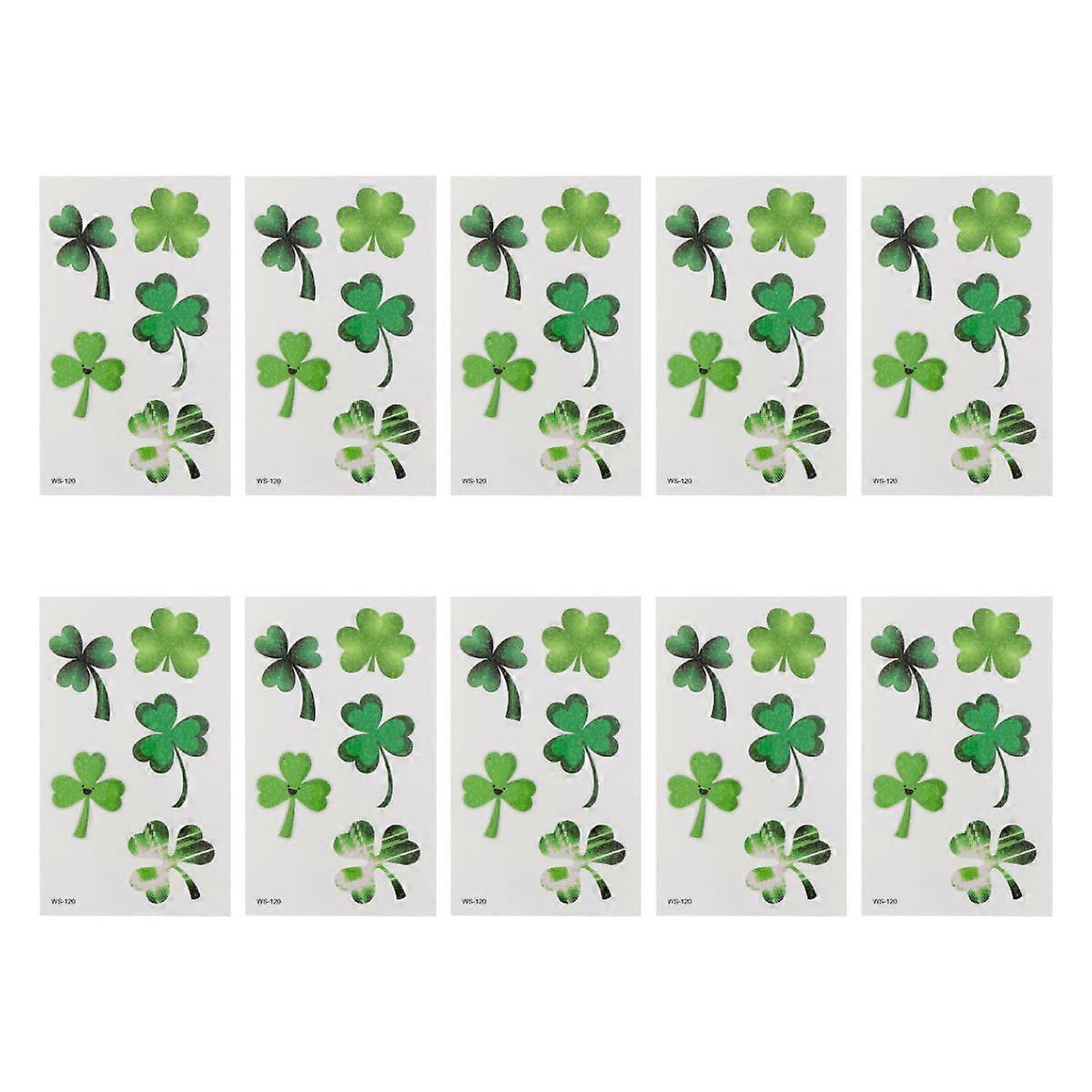 10 Sheets St. Patrick's Day Stickers Glitter Clover Four-leaf Clover Temporary Body Art Environmentally Friendly Stickers (WS-120)