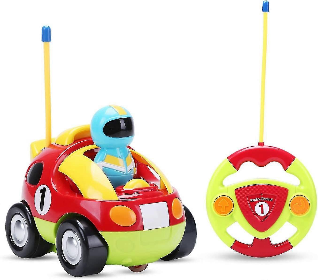 Cartoon RC Race Car with Music and Lights Electric Radio Control Toy Remote Control Car for Babies Toddlers Kids and Children Color Red