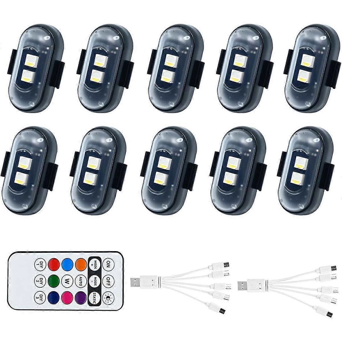 10PCS Wireless LED Lights for Car,with Remote Control, High Brightness Wireless Led Strobe Light 8 Colors USB Charge