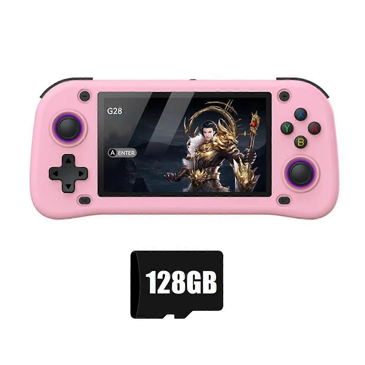G28 Retro Handheld Video Game Console 128G 4.3 Inch HD Screen Linux Game Player Supports 20+ Emulators Pink