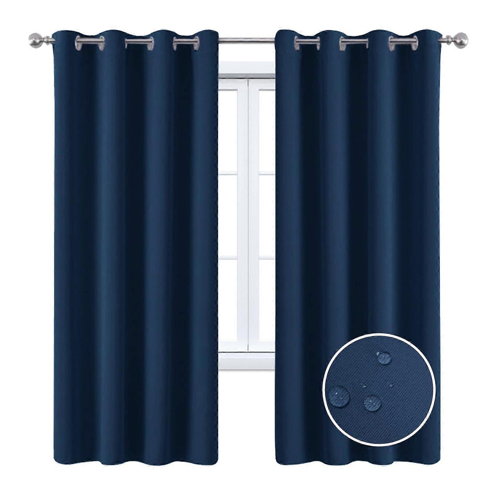 2 Pieces Solid Indoor/outdoor Light Filtering,waterproof Grommet Top Curtain Panel,navy