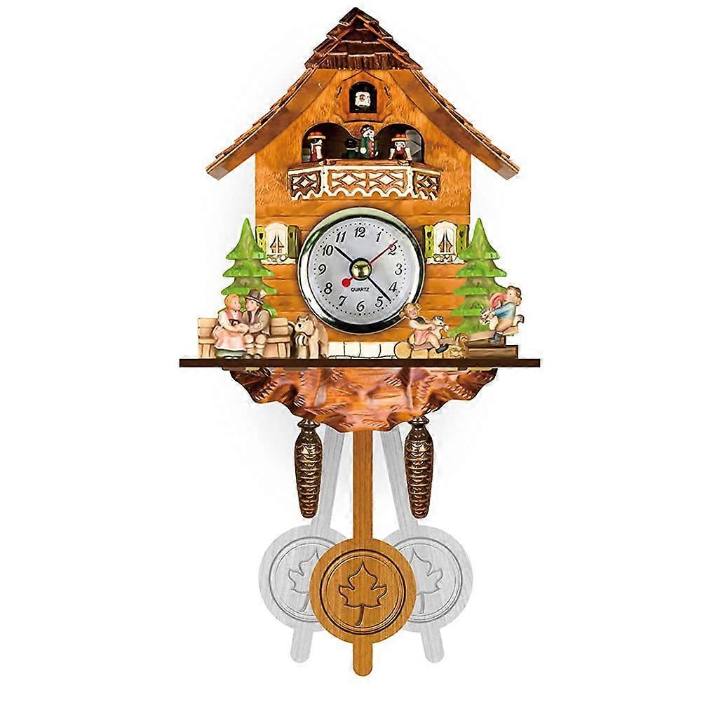 Cuckoo Clock Wooden Vintage Forest Silent Movement Handcrafted Tree House Decor 136x216x55mm Kids Living Room Bedroom
