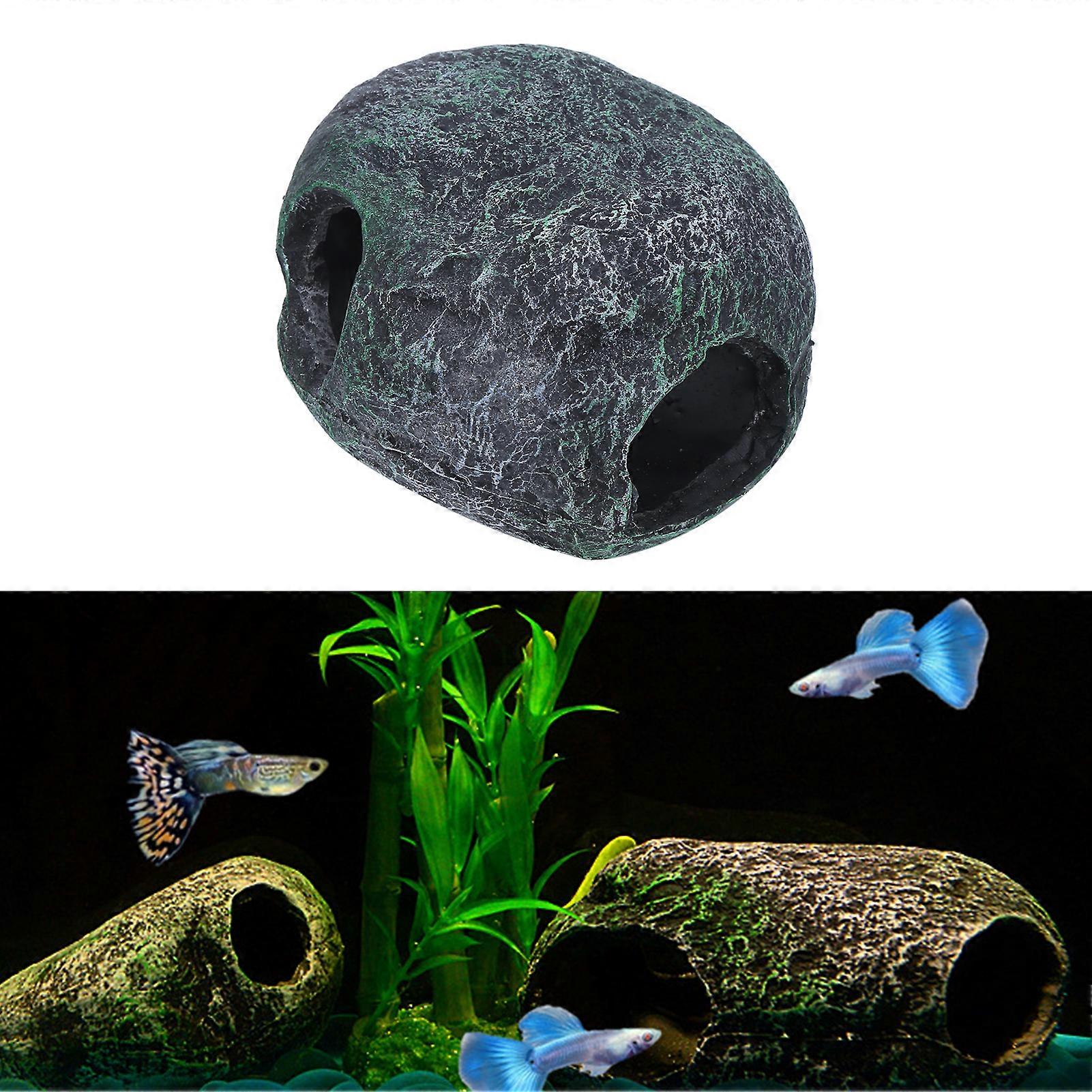Fish Hiding House Resin Fish Tank Landscaping ThreeHole Simulation Stone Ornaments Cichlid Avoiding Tank